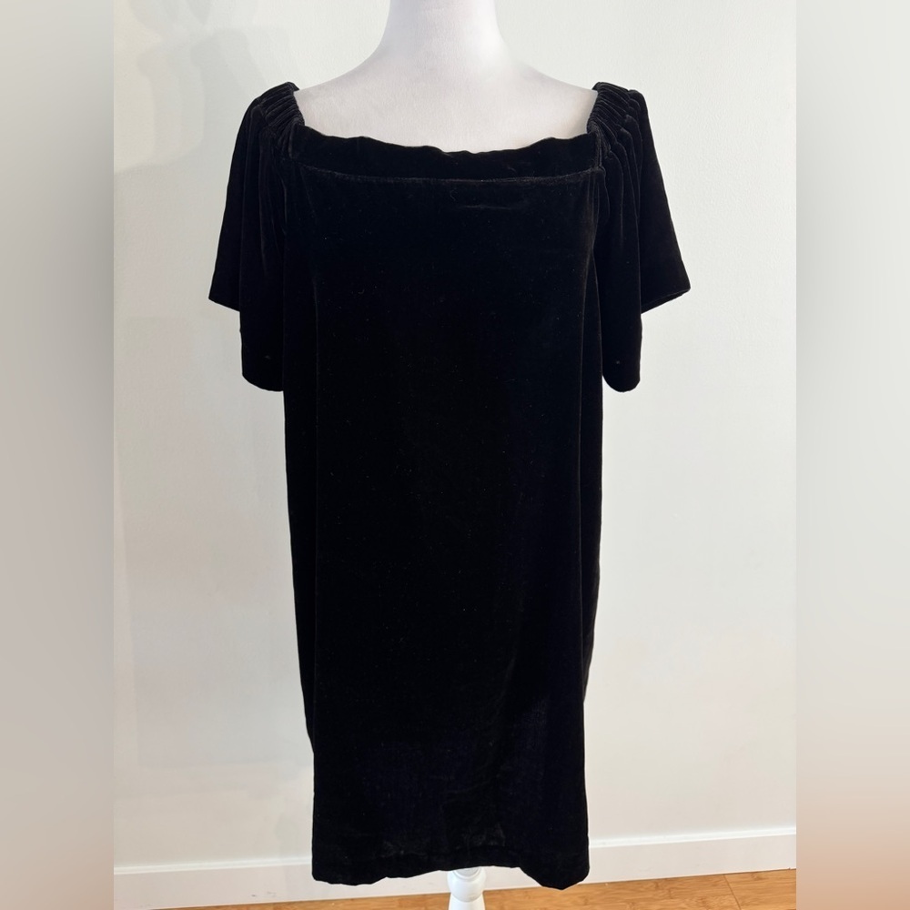 Loft Dress women’s Black Cocktail Velour Off Shoulder Short Sleeve - Picture 3 of 7